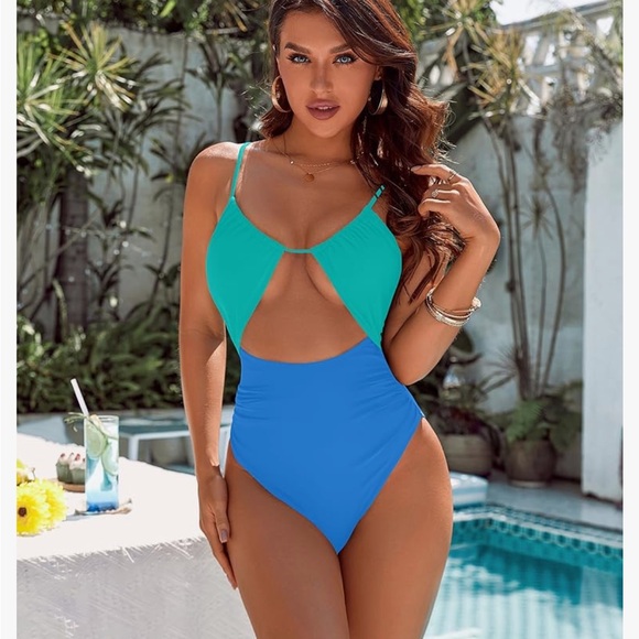 Blooming Jelly Other - Chic Blue and Teal One-Piece Swimsuit